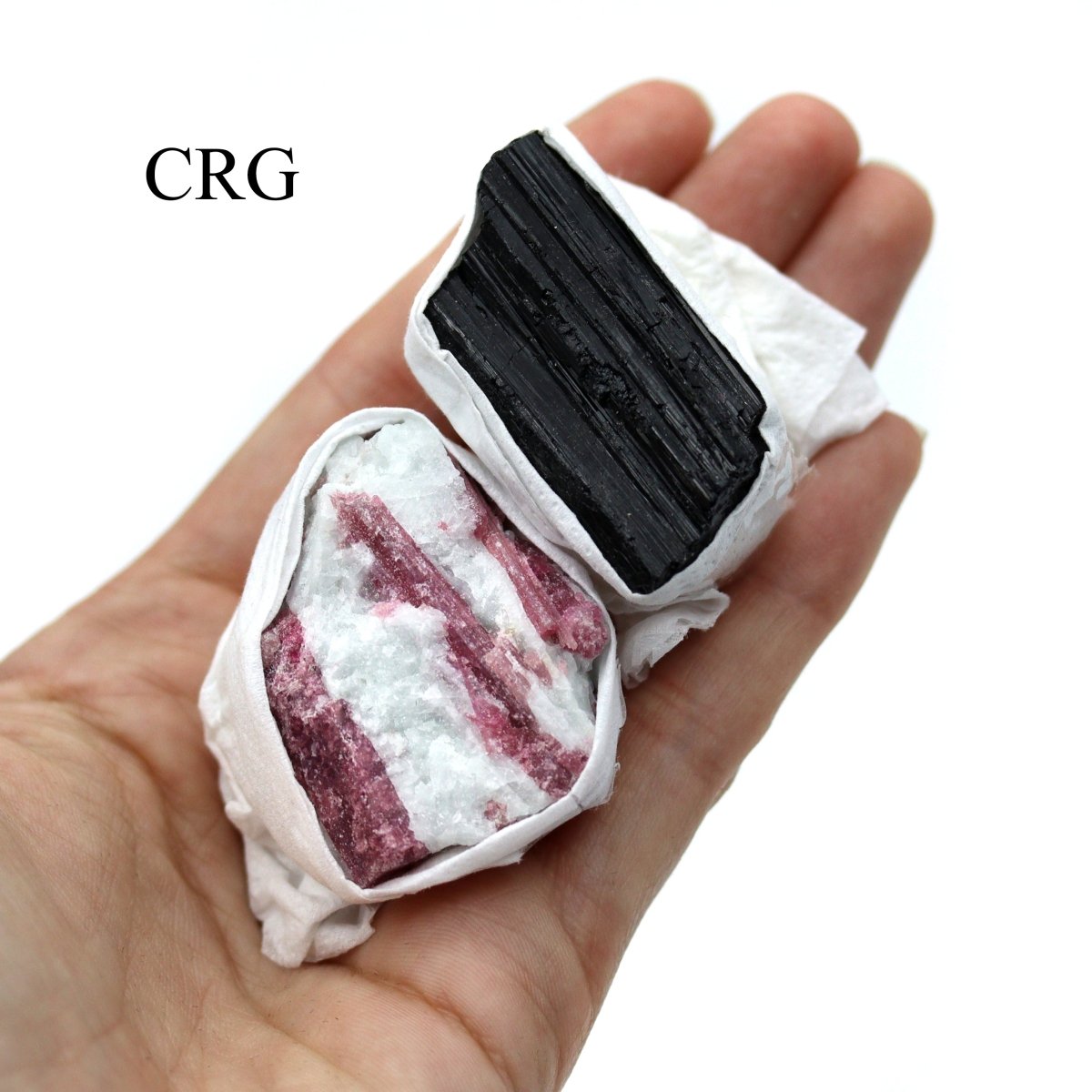 SMALL FLAT - Black Tourmaline Rods & Rubellite on Matrix