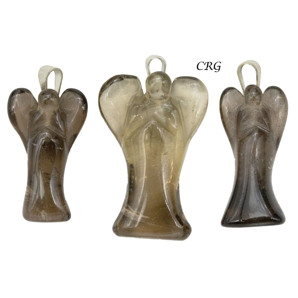 Smoky Quartz Angel Pendant with Silver Bail (5 Pieces) Size 25 to 35 mm Crystal Jewelry Charm