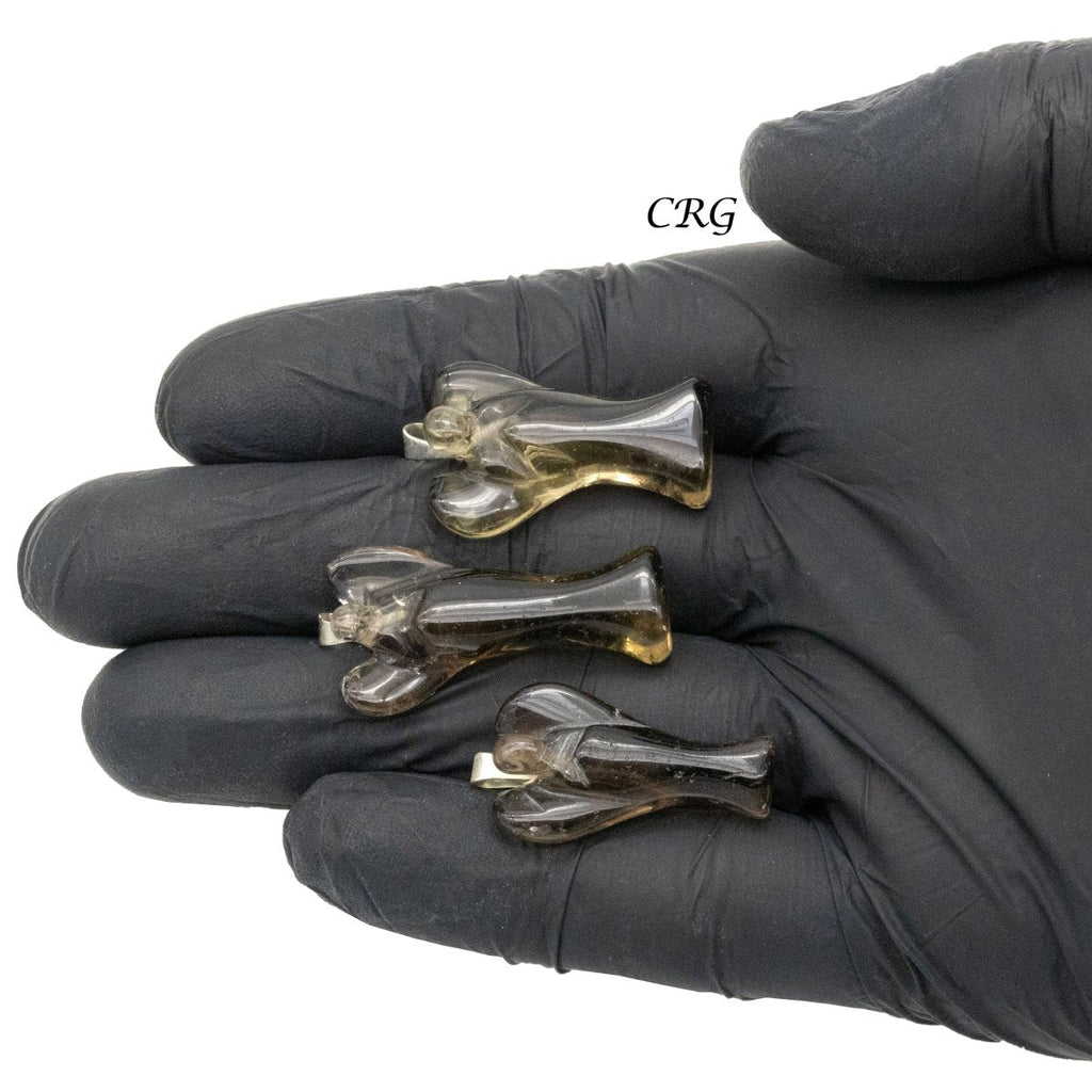 Smoky Quartz Angel Pendant with Silver Bail (5 Pieces) Size 25 to 35 mm Crystal Jewelry Charm