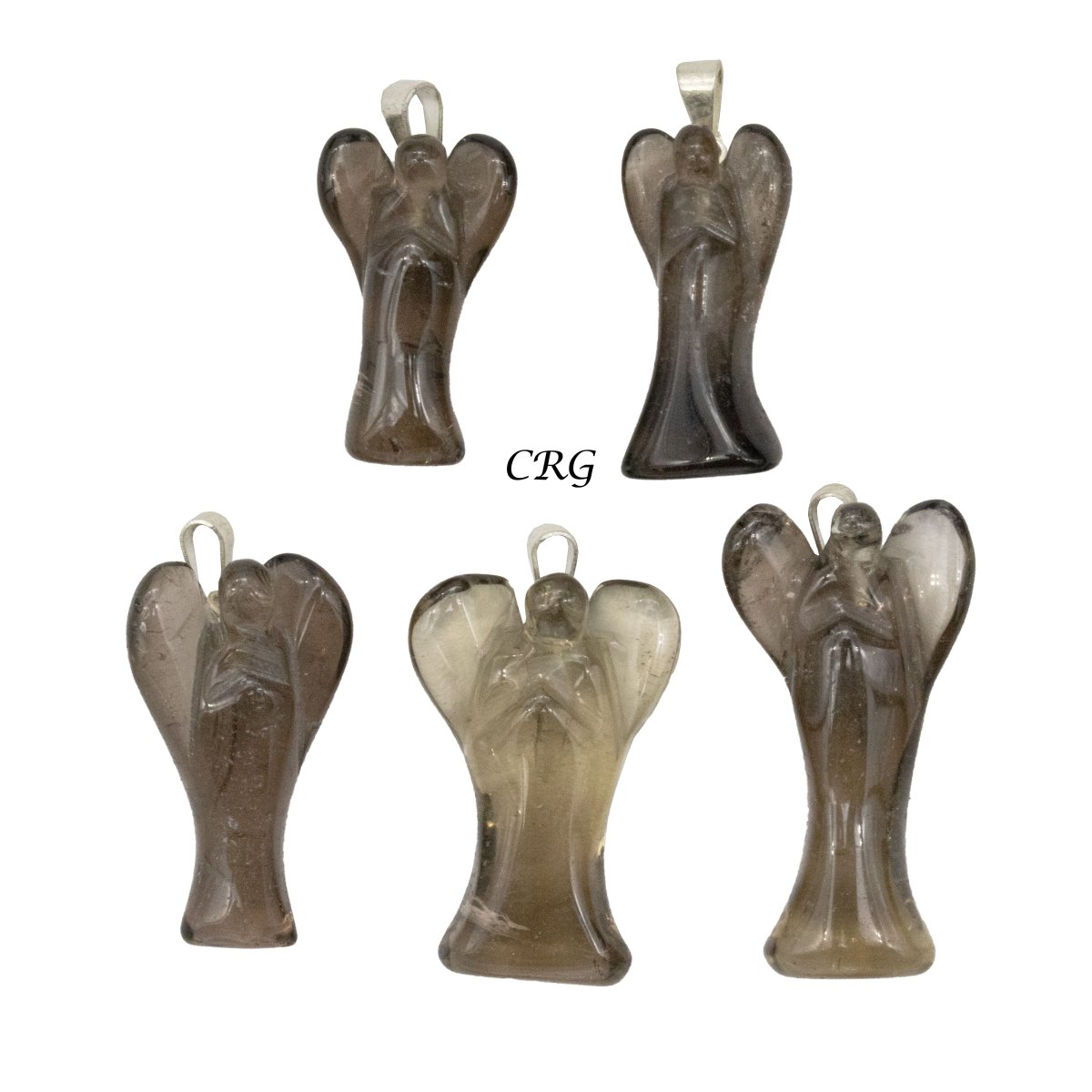 Smoky Quartz Angel Pendant with Silver Bail (5 Pieces) Size 25 to 35 mm Crystal Jewelry Charm