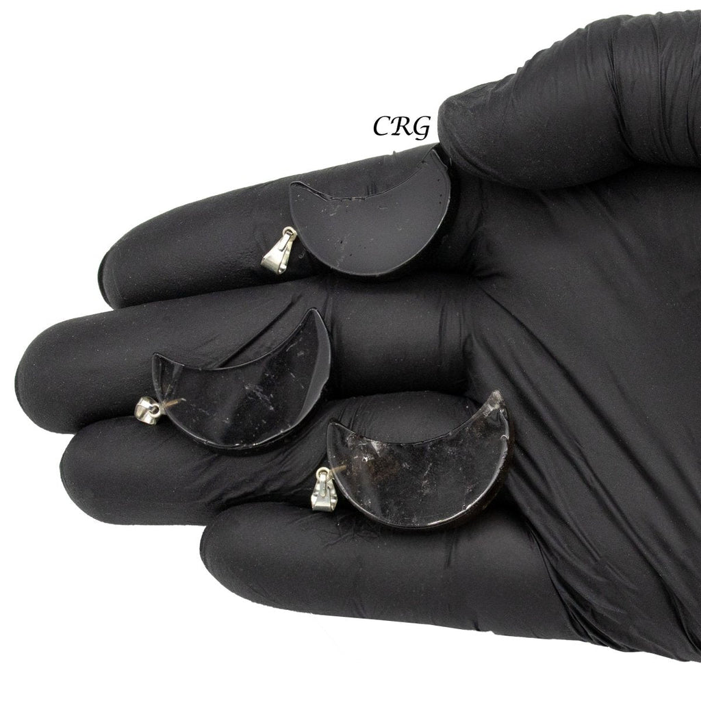 Smoky Quartz Crescent Moon Pendant with Silver Bail (5 Pieces) Size 35 to 45 mm Crystal Jewelry Charm