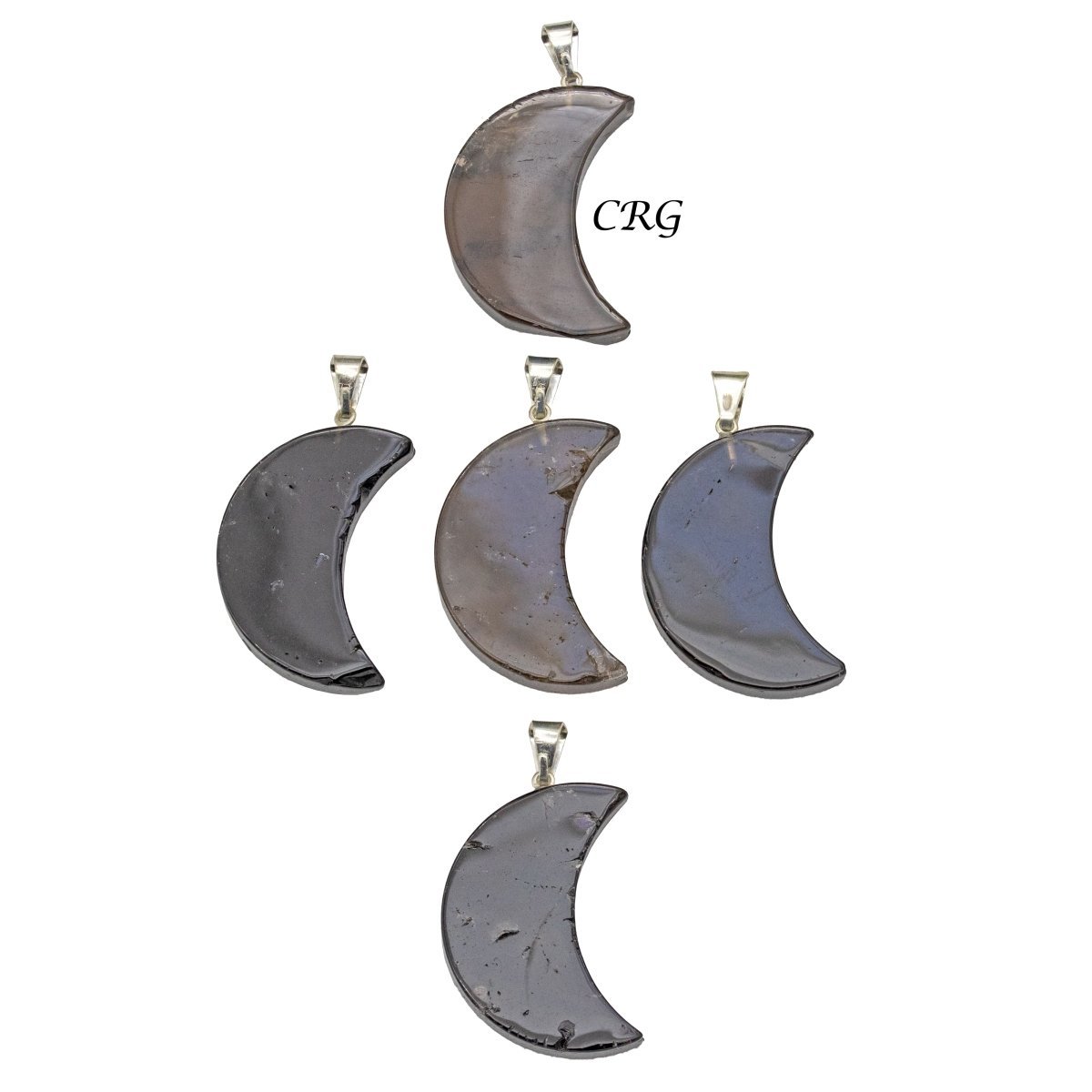 Smoky Quartz Crescent Moon Pendant with Silver Bail (5 Pieces) Size 35 to 45 mm Crystal Jewelry Charm
