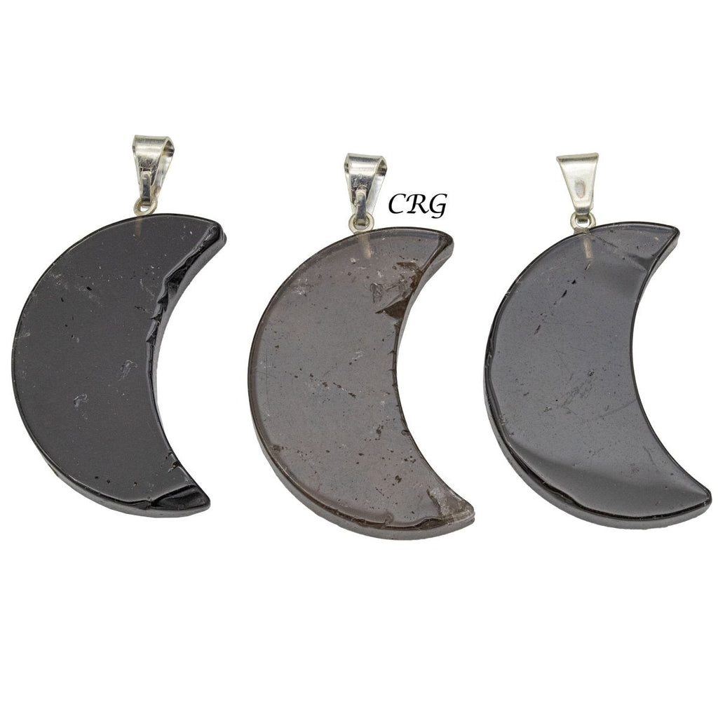Smoky Quartz Crescent Moon Pendant with Silver Bail (5 Pieces) Size 35 to 45 mm Crystal Jewelry Charm