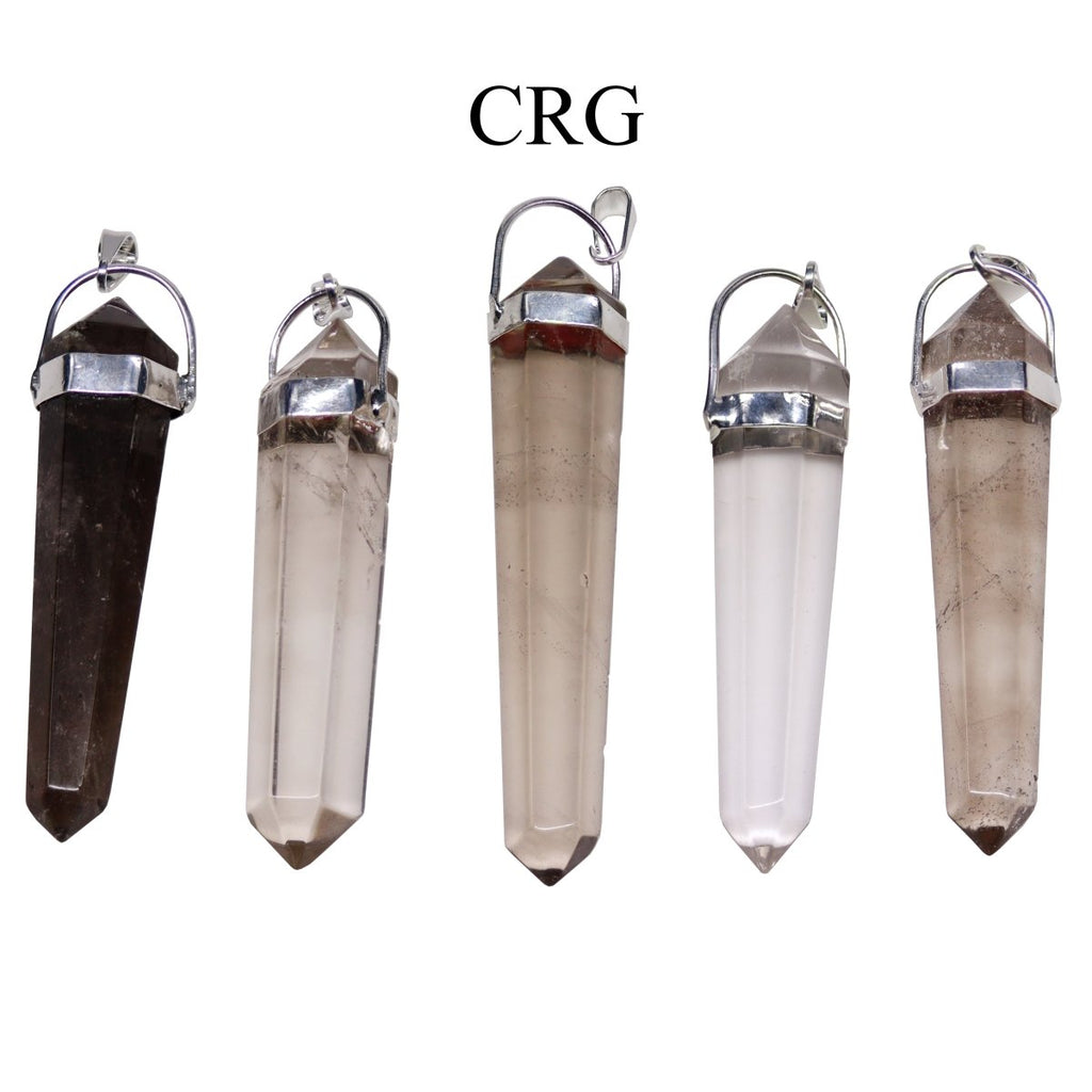 Smoky Quartz Double Terminated Pendant with Silver Plating (5 Pieces) Size 45 mm Crystal Jewelry Charm