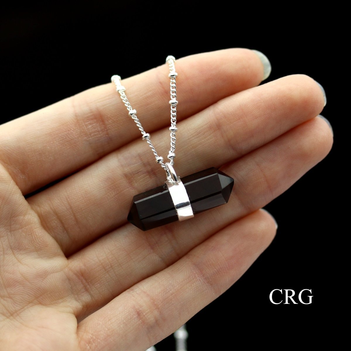 Smoky Quartz Double Terminated Necklace with Silver Plating (17 Inches) (1 Piece)
