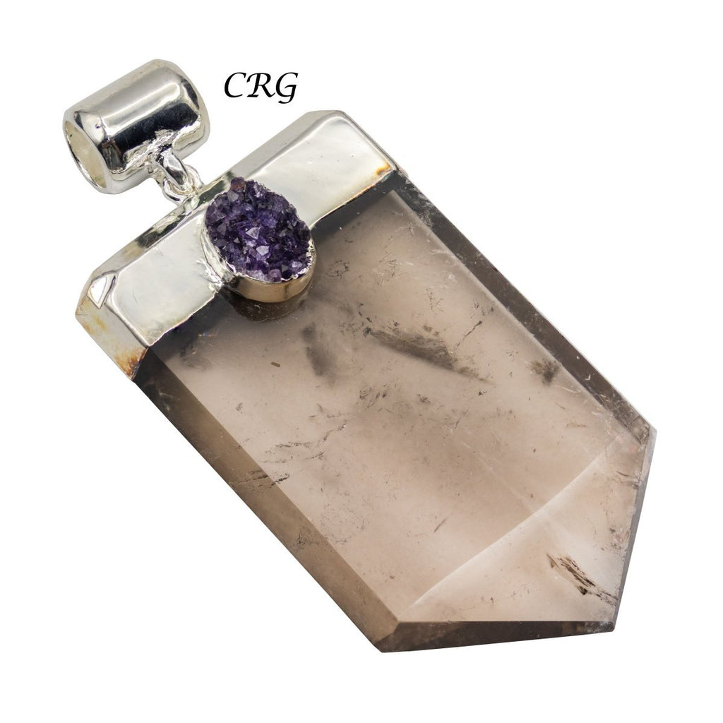 Smoky Quartz Flat Point Druzy Pendant with Silver Plating (1 Piece) Size 2.5 Inches Faceted Jewelry Charm