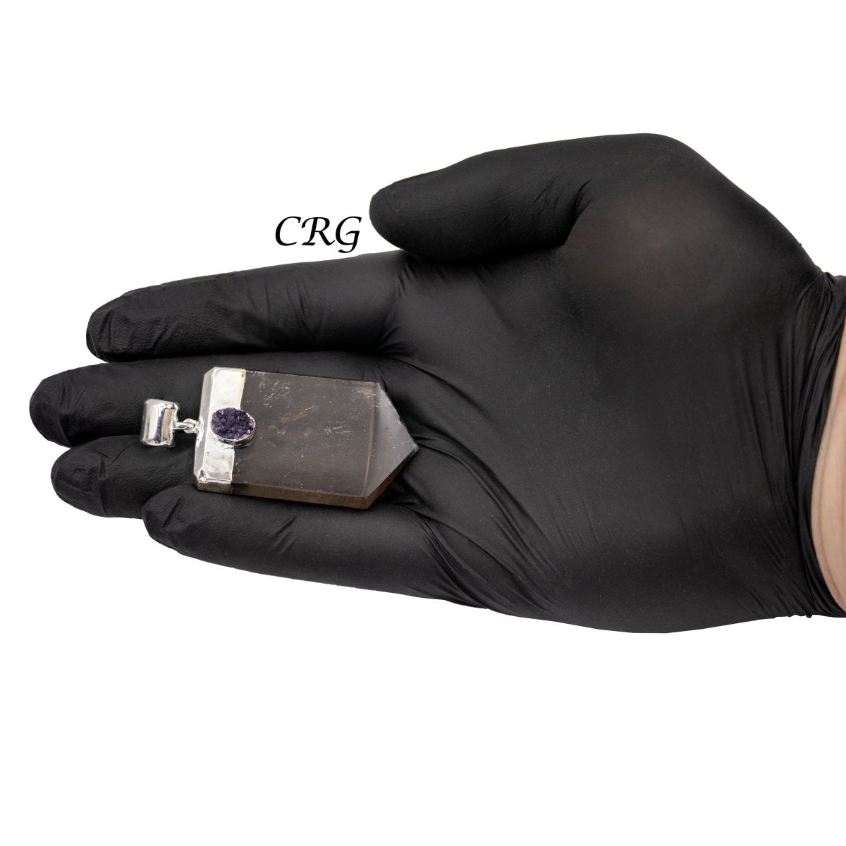 Smoky Quartz Flat Point Druzy Pendant with Silver Plating (1 Piece) Size 2.5 Inches Faceted Jewelry Charm