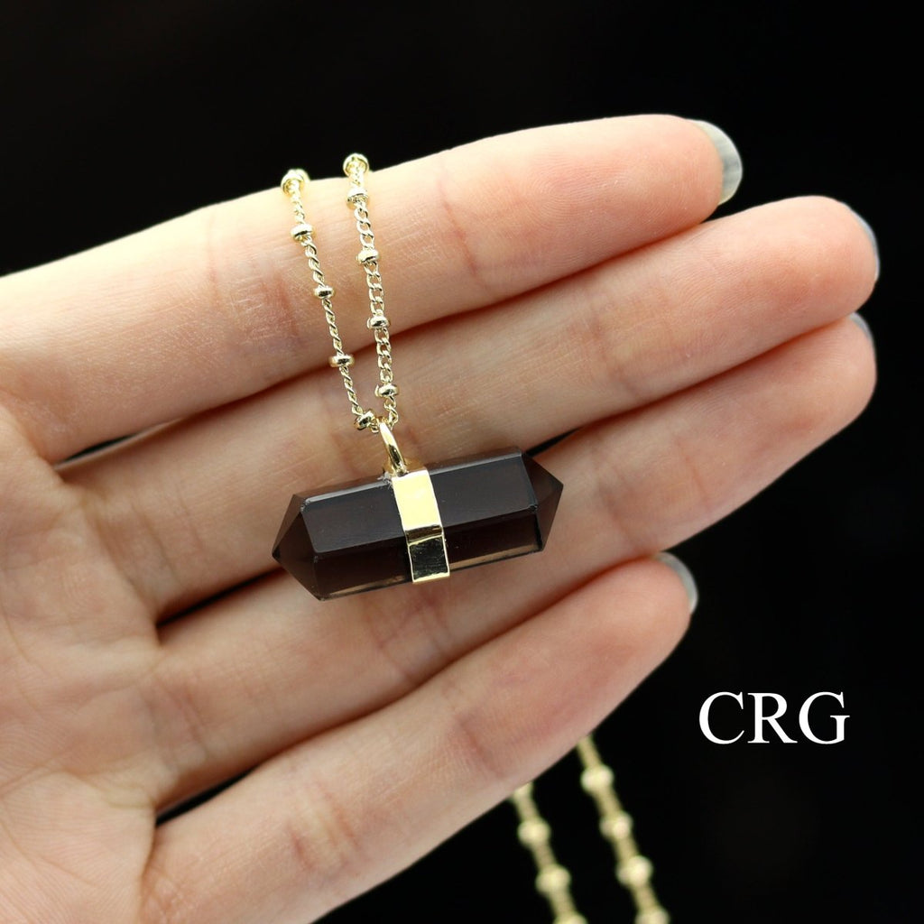 Smoky Quartz Double Terminated Point Necklace with Gold Plating (18 Inches) (1 Piece)