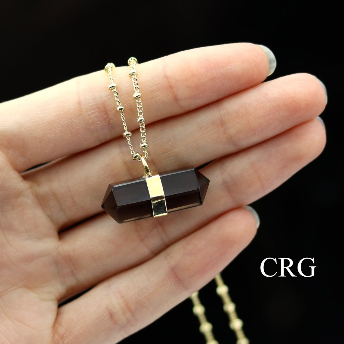 Smoky Quartz Double Terminated Point Necklace with Gold Plating (18 Inches) (1 Piece)