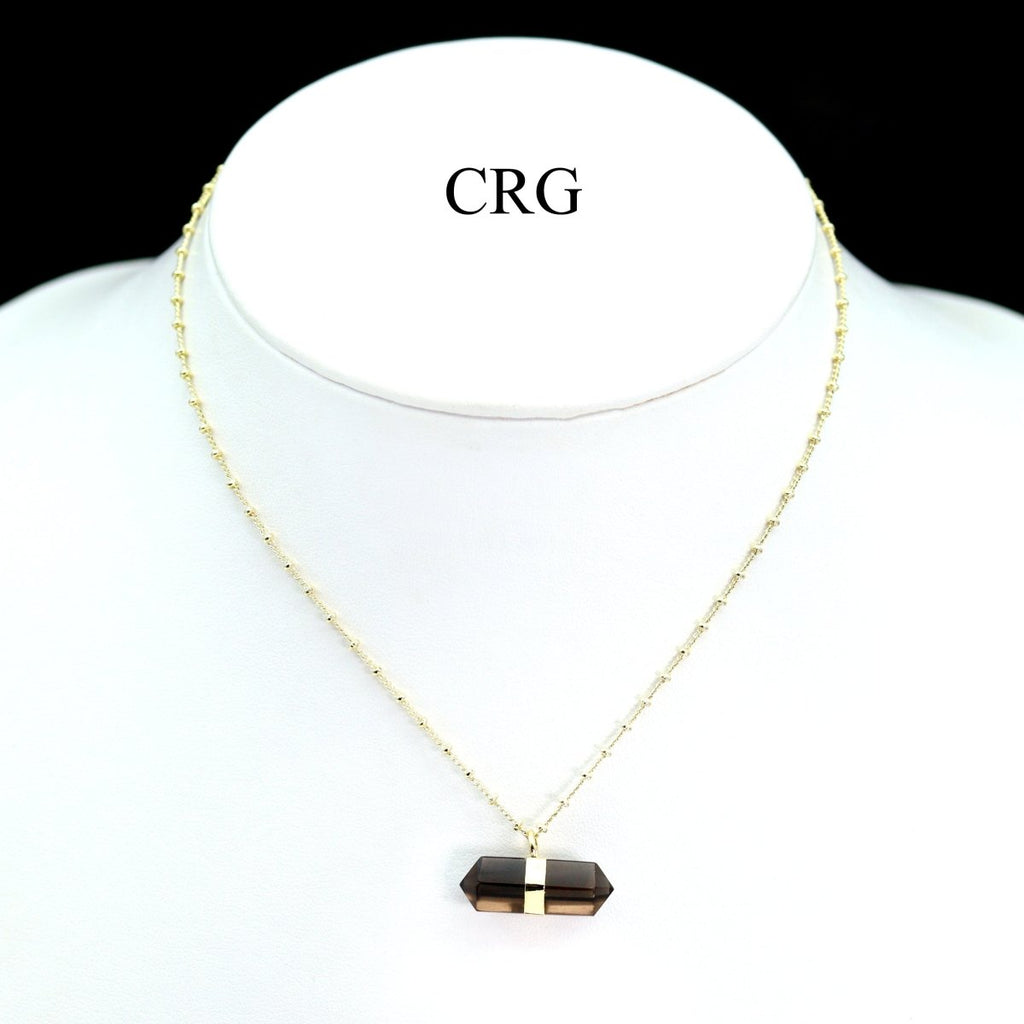 Smoky Quartz Double Terminated Point Necklace with Gold Plating (18 Inches) (1 Piece)