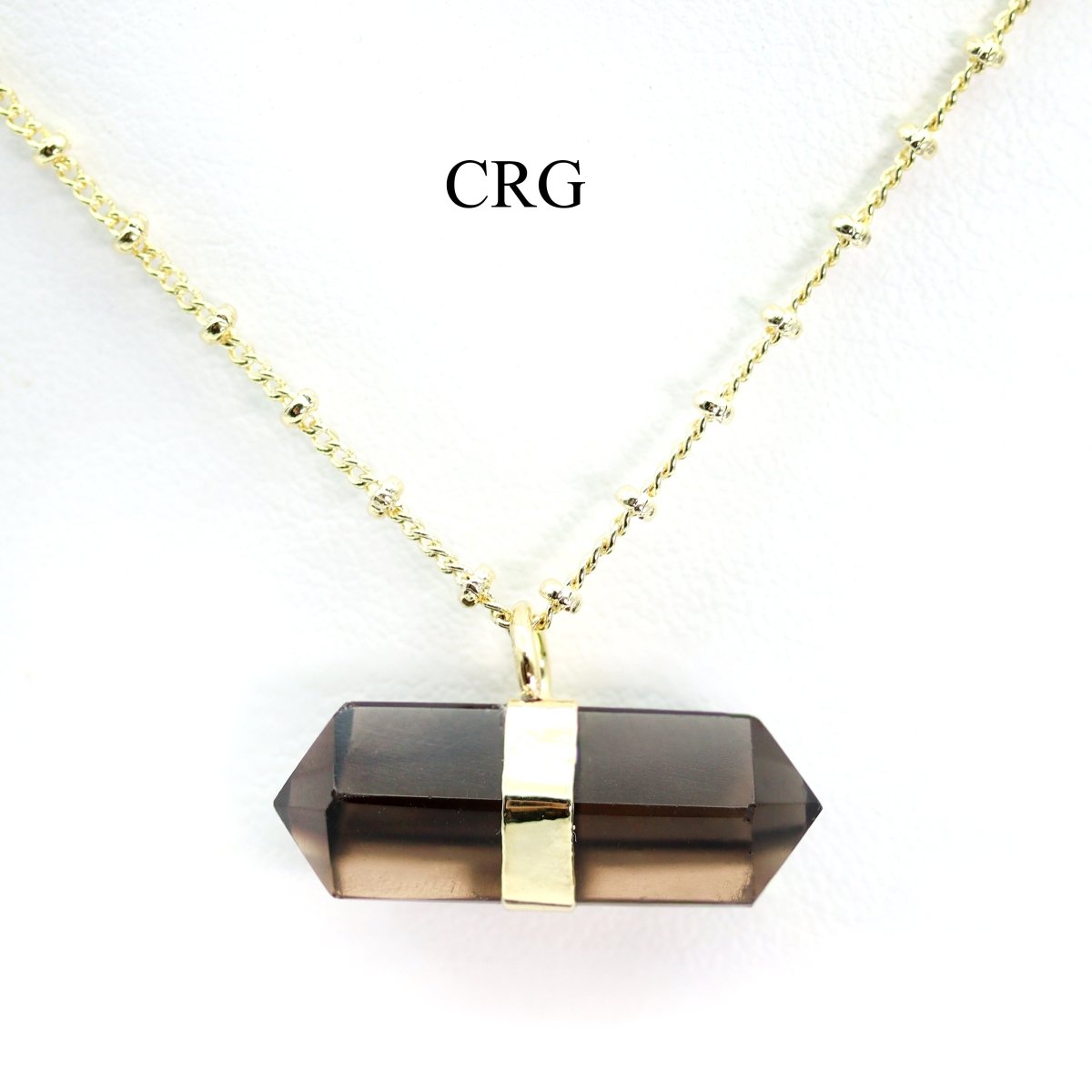 Smoky Quartz Double Terminated Point Necklace with Gold Plating (18 Inches) (1 Piece)