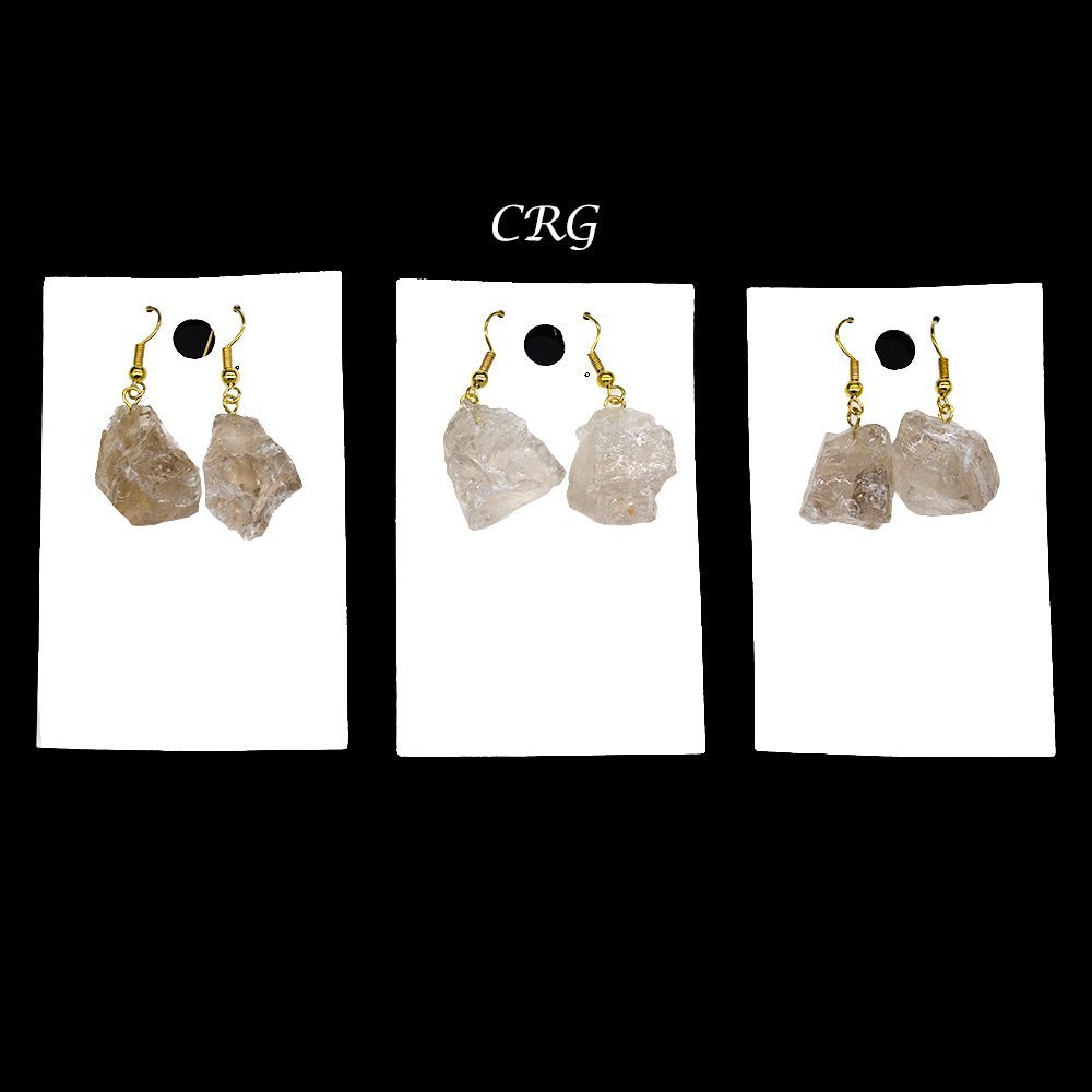 Smoky Quartz Rough Earrings with Gold Plated Wire (0.5 To 1 Inch) (1 Pair)