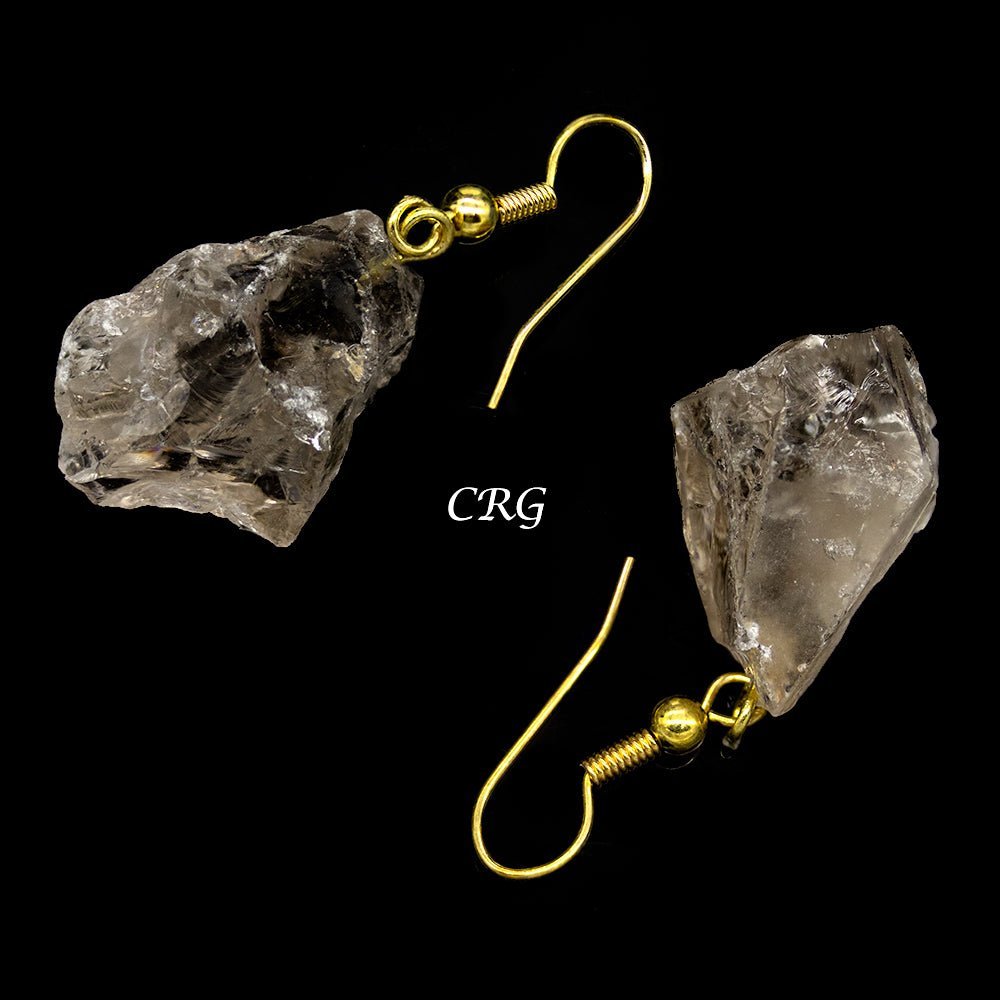 Smoky Quartz Rough Earrings with Gold Plated Wire (0.5 To 1 Inch) (1 Pair)