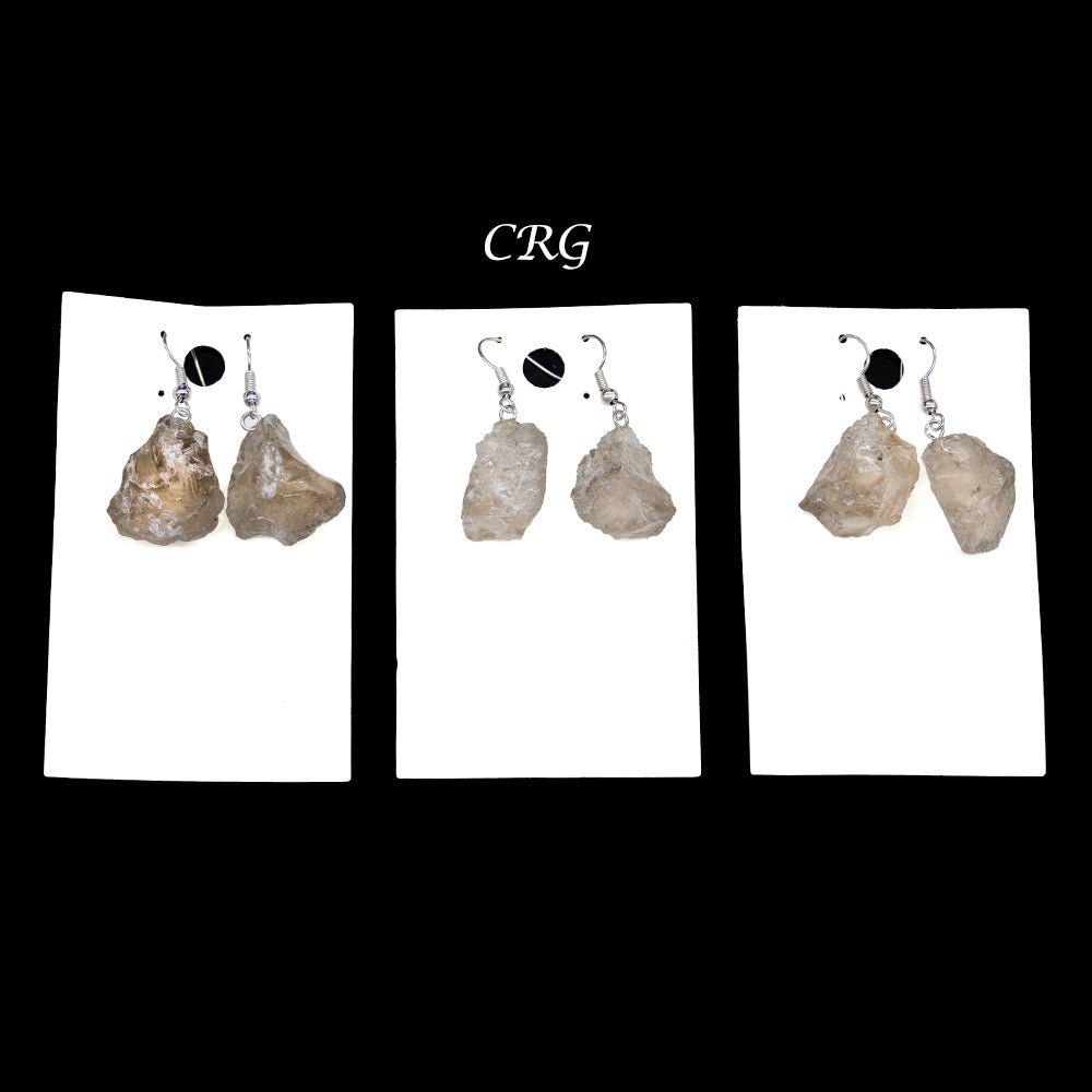 Smoky Quartz Rough Earrings with Silver Plated Wire (0.5 To 1 Inch) (1 Pair)