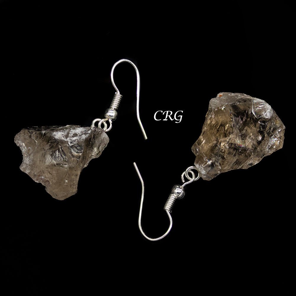 Smoky Quartz Rough Earrings with Silver Plated Wire (0.5 To 1 Inch) (1 Pair)