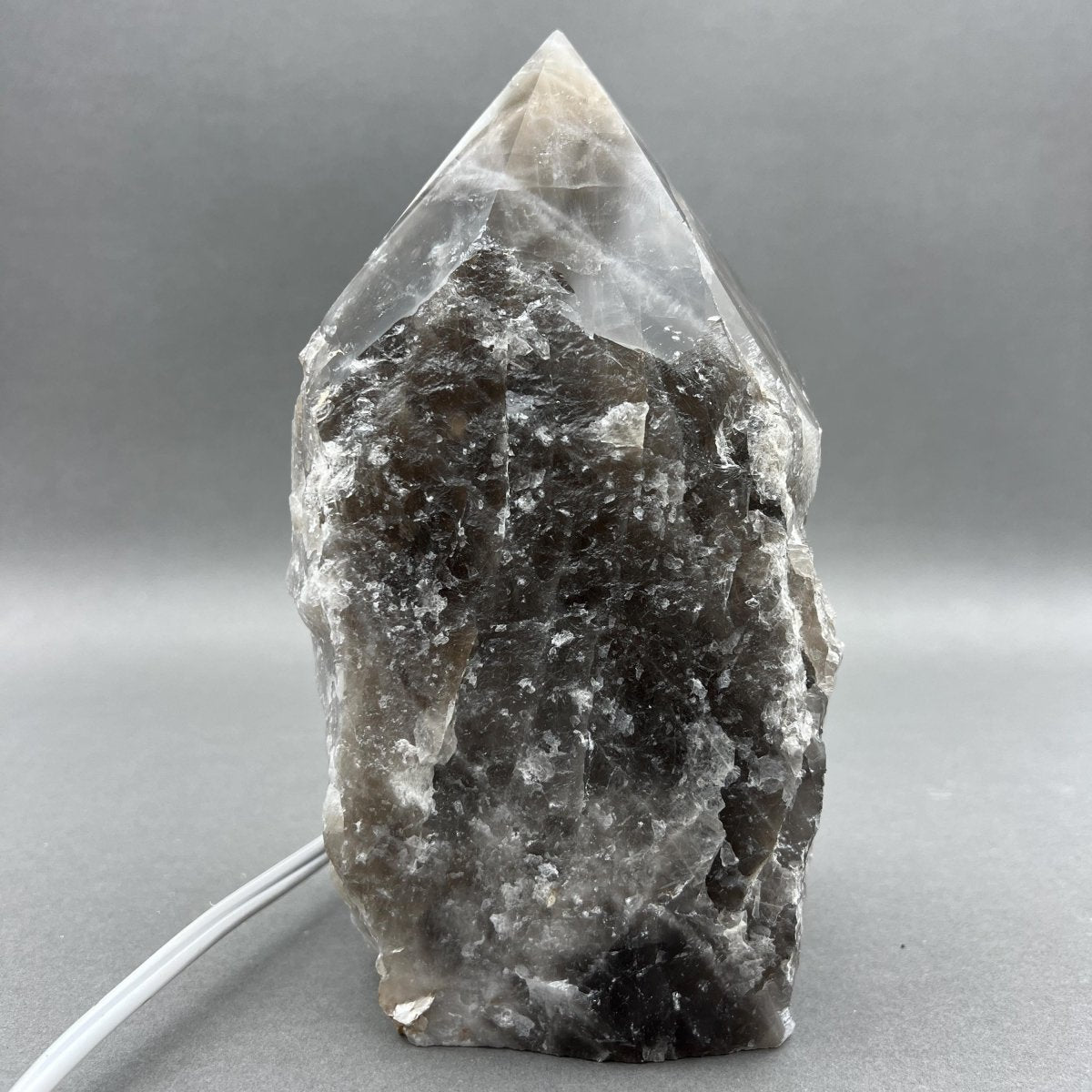 Smoky Quartz Top Polished Lamp with Cord and Bulb