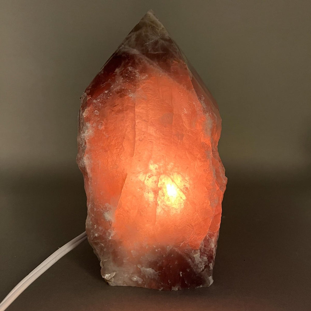 Smoky Quartz Top Polished Lamp with Cord and Bulb