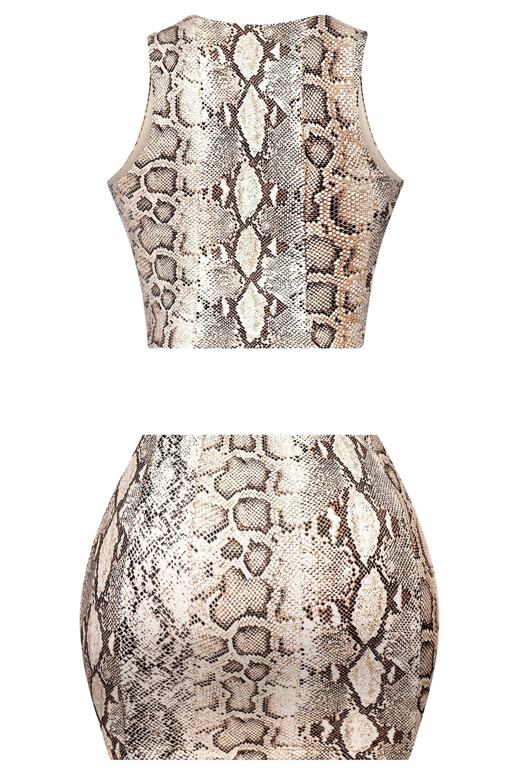 Snake Print Matching Set – Crop Top & Low Rise Mini Skirt for Women