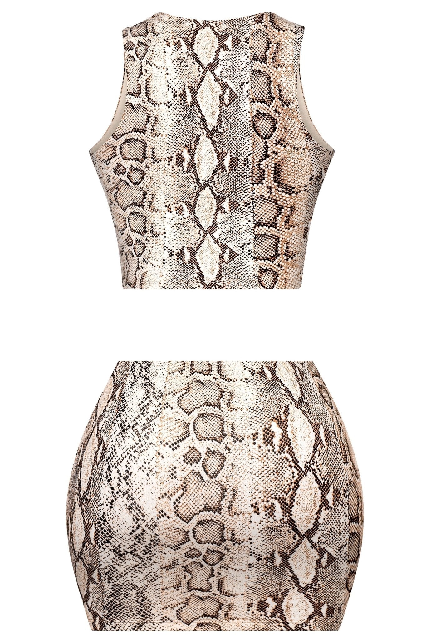 Snake Print Matching Set – Crop Top & Low Rise Mini Skirt for Women
