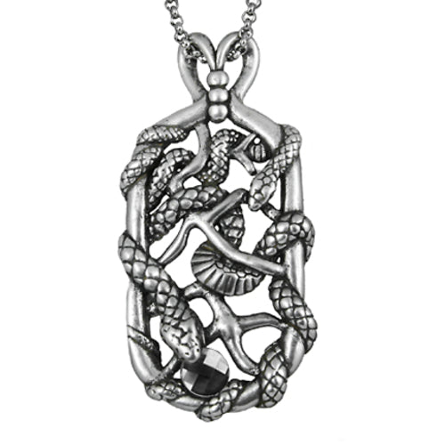 Snake Tag Necklace Double Serpent Pendant Silver Tone