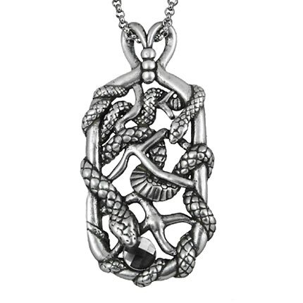 Snake Tag Necklace Double Serpent Pendant Silver Tone