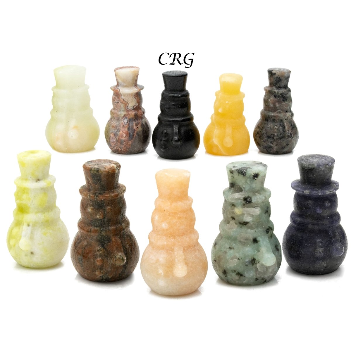 Snowman Mixed Gemstones (4 Pieces) Size 1.5 Inches Assorted Crystal Holiday Carvings
