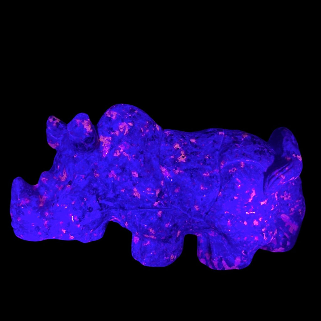 Sodalite Syenite Rhino Carving (8 inches) UV Reactive