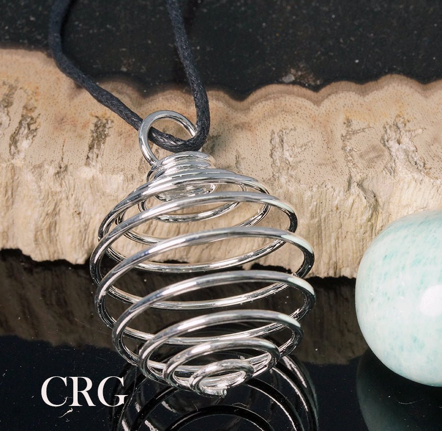 Silver Plated Round Spiral Cage Pendant (1.5 Inches) (5 Pieces) (INJD)