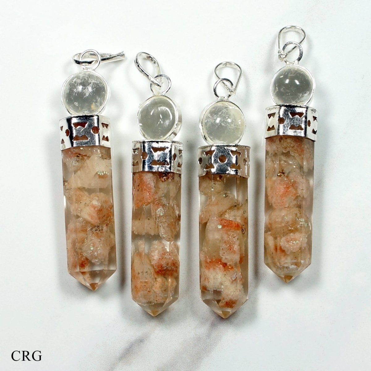 Sunstone Orgonite and Glass Ball Pendant with Silver Plating (2 Inches) (4 Pieces) (INJD)