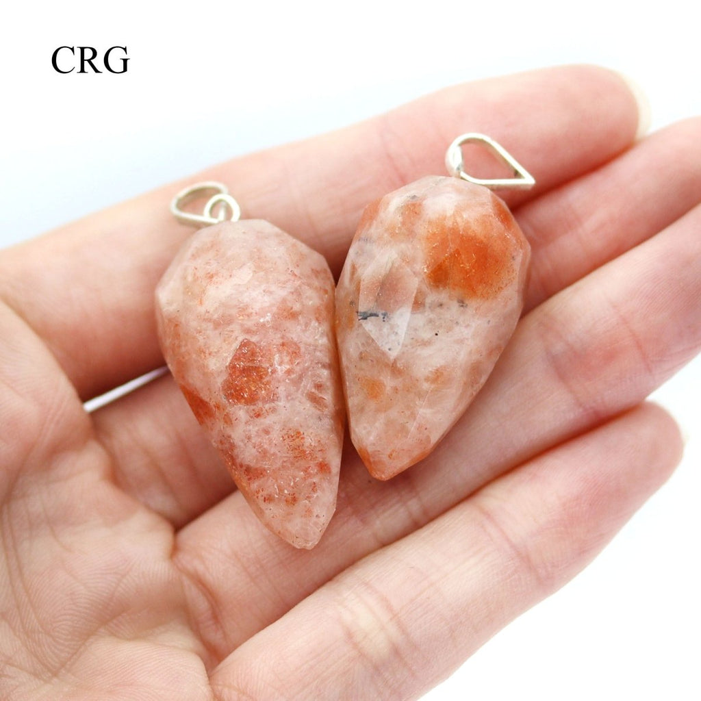 Sunstone Faceted Drop Pendant with Silver Bail (4 Pieces) Size 1 Inch (INJD)
