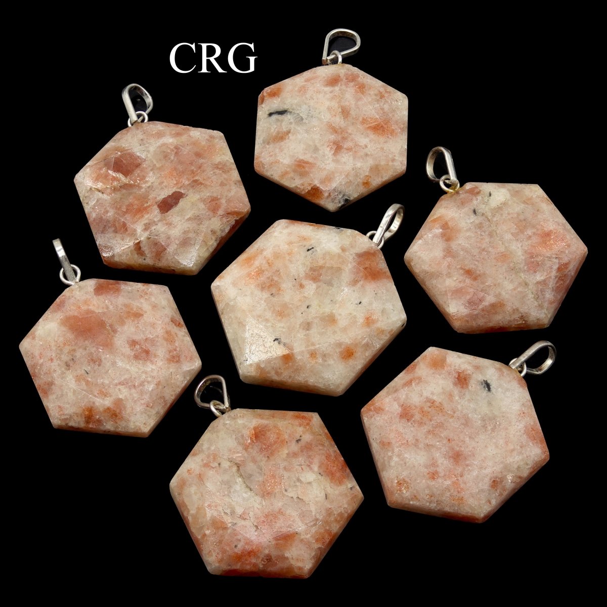 Sunstone Hexagon Pendants (1 Inch) (4 Pcs) Small Silver-Plated Faceted Hexagon Pendants (INJD)
