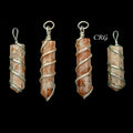 Sunstone Pencil Point Pendant with Silver Wire Wrapping  (1 inch) (4 Pcs) (INJD)