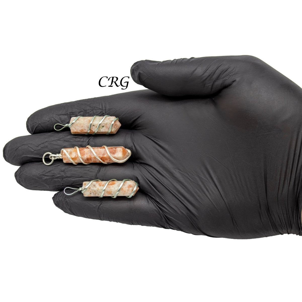 Sunstone Pencil Point Pendant with Silver Wire Wrapping  (1 inch) (4 Pcs) (INJD)