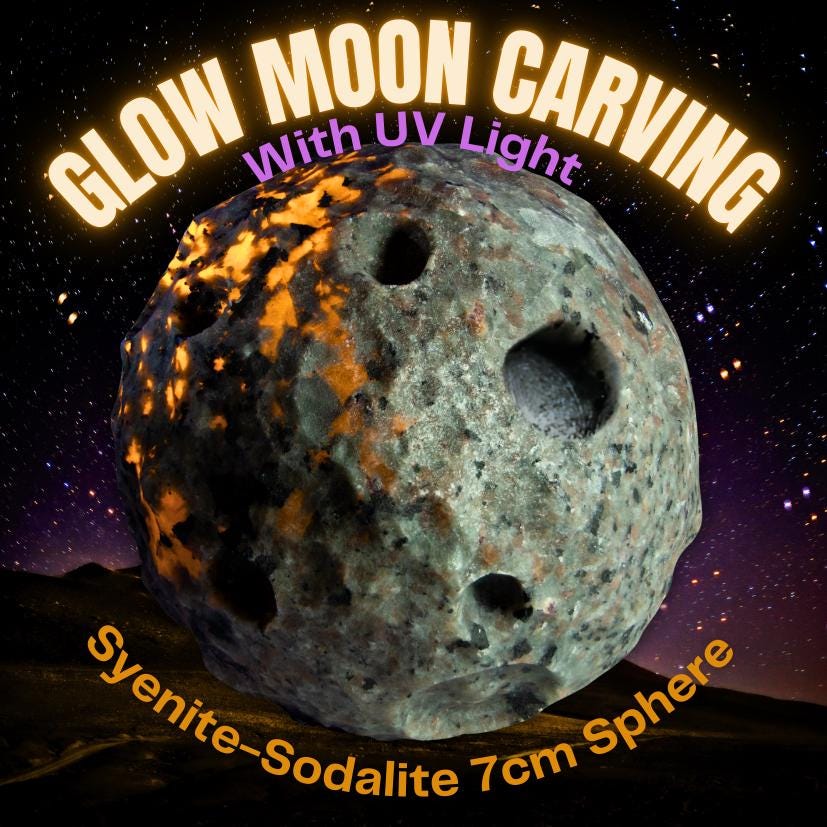 Syenite Sodalite Moon Carving with UV Flashlight Combo