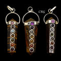 Tiger's Eye Double Terminated Point Silver Plated Pendant with 7 Stone Overlay (1.5 Inches) (INJD)