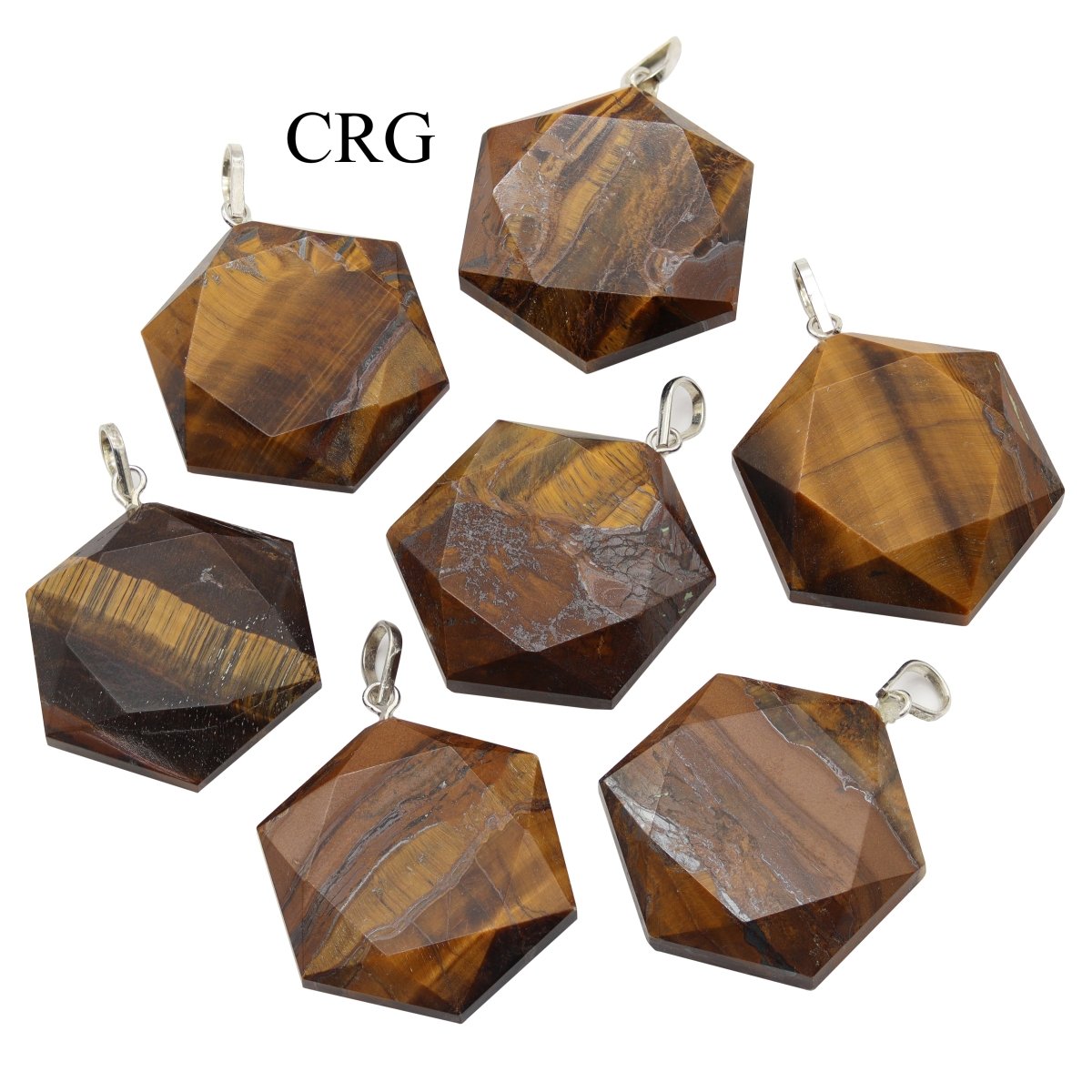 Tiger's Eye Faceted Hexagon Pendant with Silver Bail (4 Pieces) Size 1 Inch (INJD)