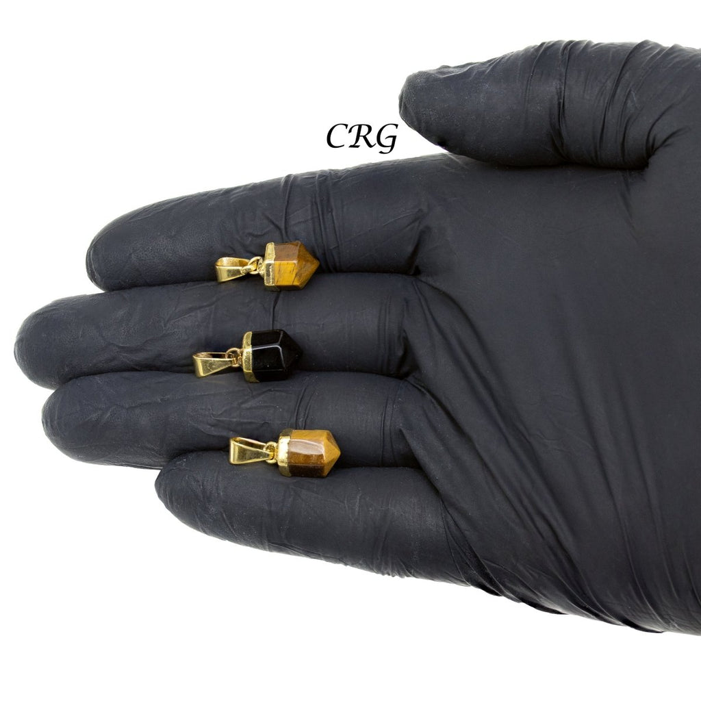 Tiger's Eye Pencil Point Pendant with Gold Plating SET OF 3 -