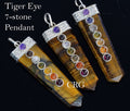 Tiger's Eye Flat Point Silver Plated Pendant with 7 Stone Overlay (2.5 Inches) (1 Piece) (INJD)