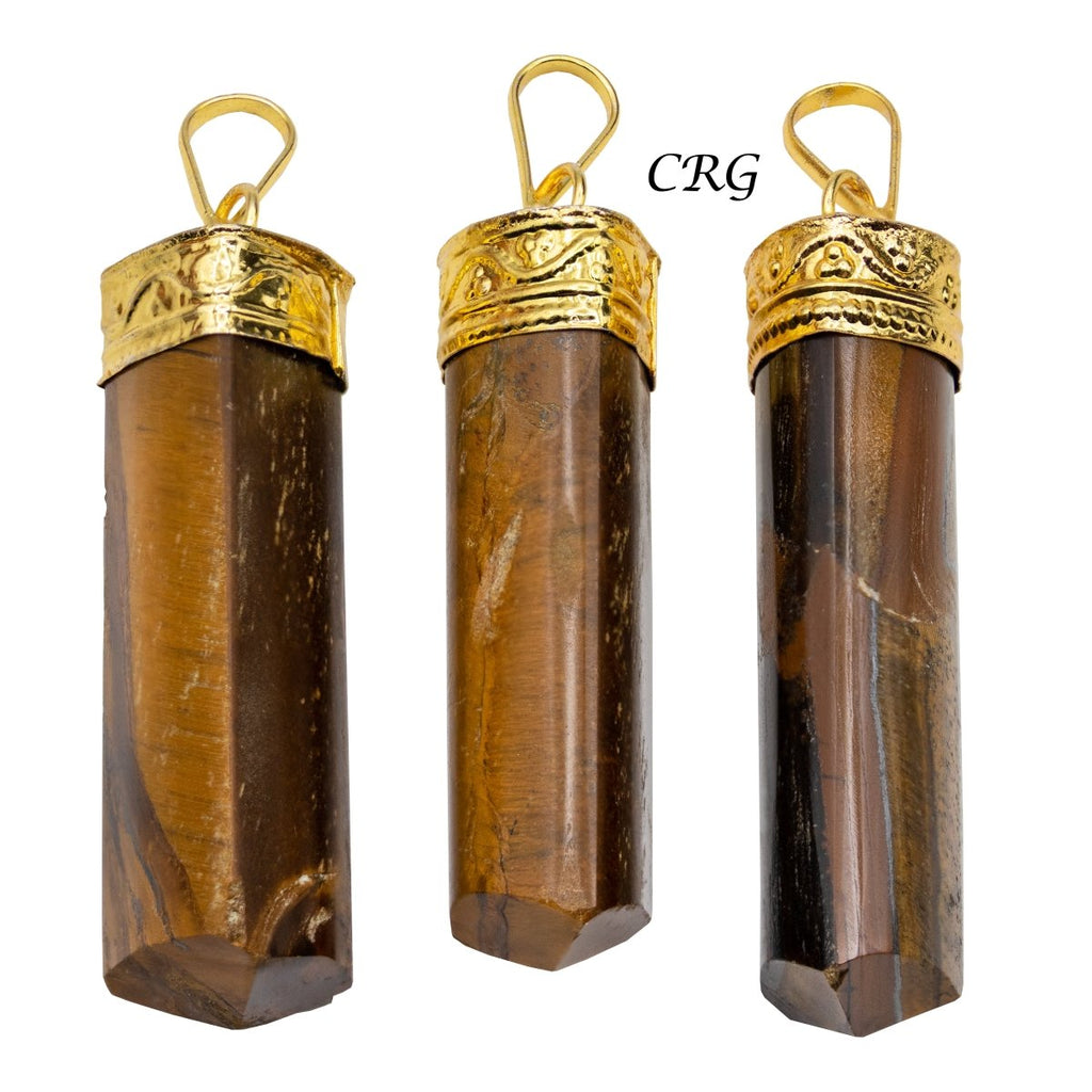 Tiger's Eye 3-Sided Point Pendant with Gold Plating (4 Pieces) Size 2