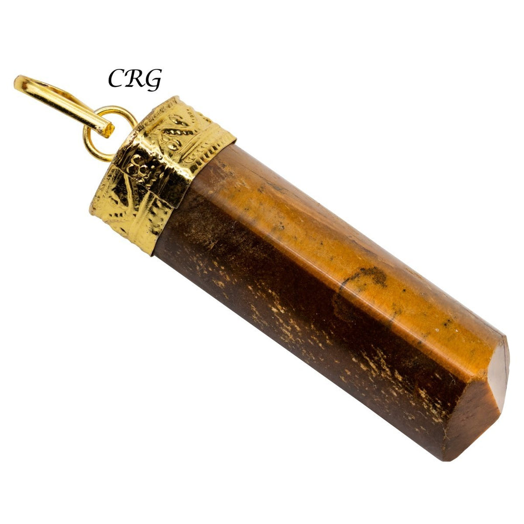 Tiger's Eye 3-Sided Point Pendant with Gold Plating (4 Pieces) Size 2