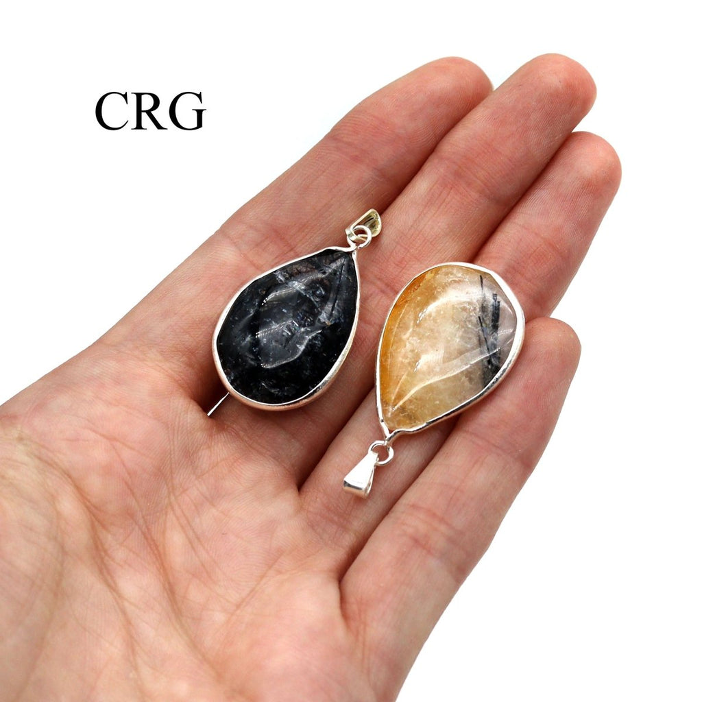 Tourmalated Quartz Teardrop Pendant with Silver Plating (1 Inch) (1 Piece)