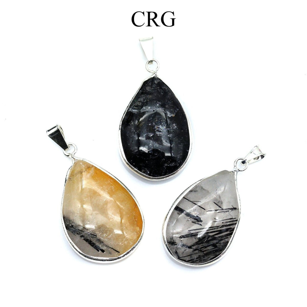 Tourmalated Quartz Teardrop Pendant with Silver Plating (1 Inch) (1 Piece)