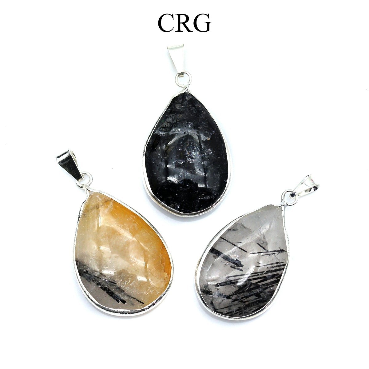 Tourmalated Quartz Teardrop Pendant with Silver Plating (1 Inch) (1 Piece)