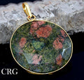 Unakite Faceted Round Pendant with Gold Plating (1 Piece) Size 1.5 to 2.5 Inches