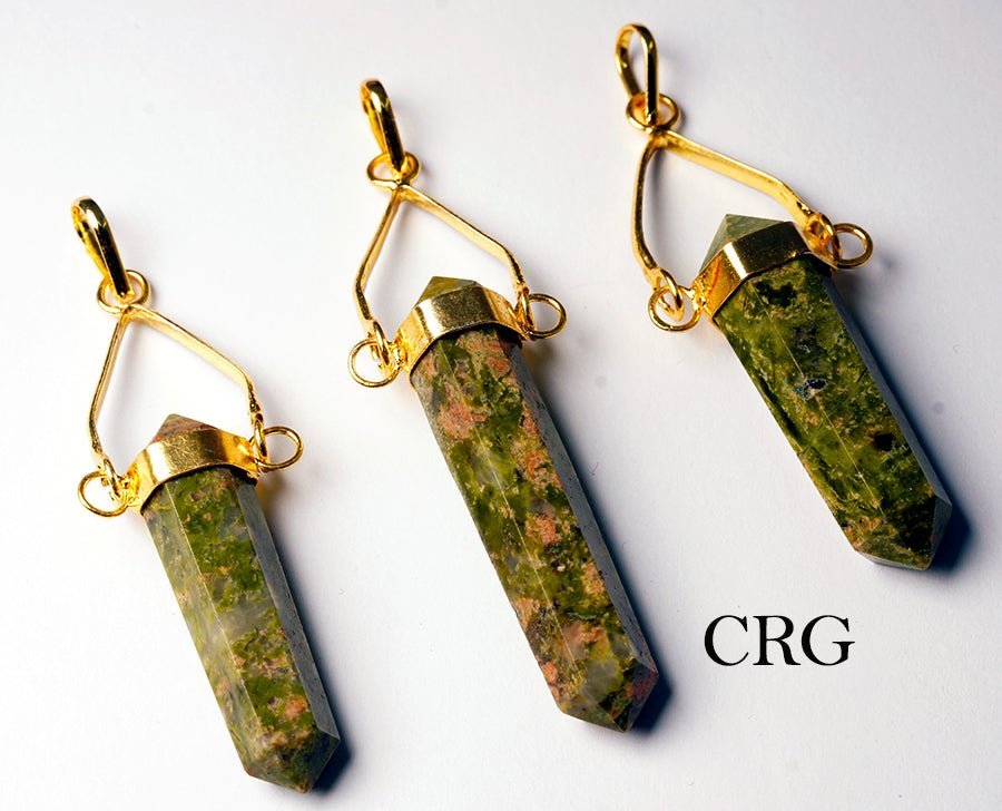 Unakite Point Pendant with Gold-Plated Swivel Bail (1 Piece) Size 2 Inches (INJD)