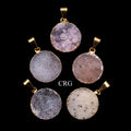 Agate Druzy Round Pendant with Gold Plating (0.75 Inch) (1 Piece)