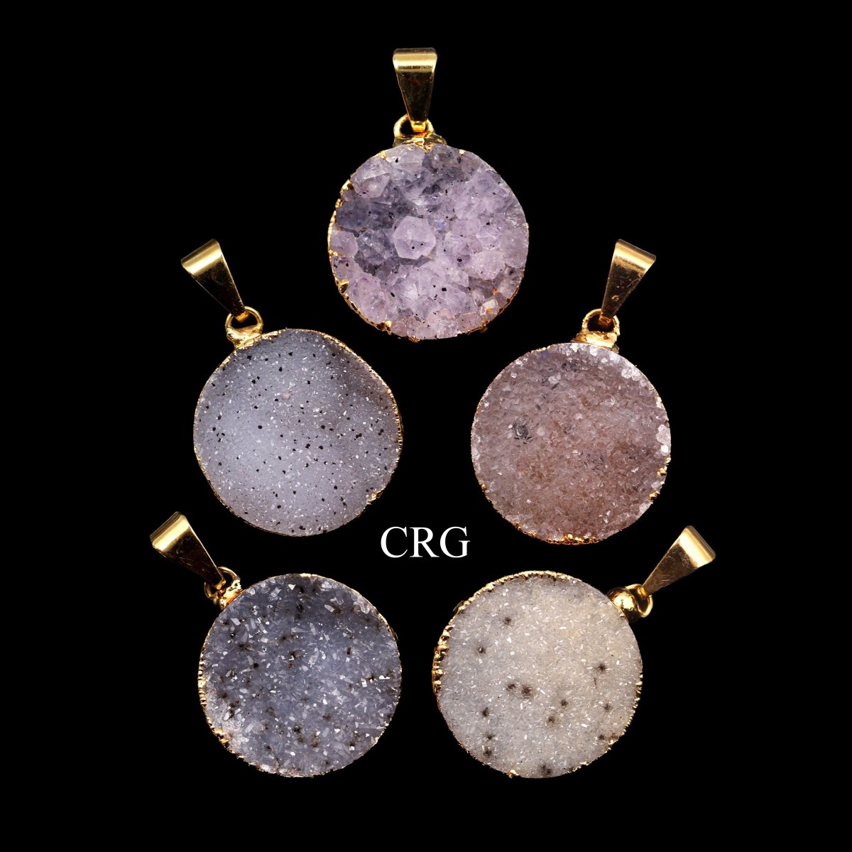 Agate Druzy Round Pendant with Gold Plating (0.75 Inch) (1 Piece)