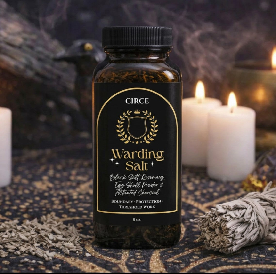 Warding Salt – Ritual Protection Blend with Black Salt, Rosemary & Activated Charcoal (8 oz)