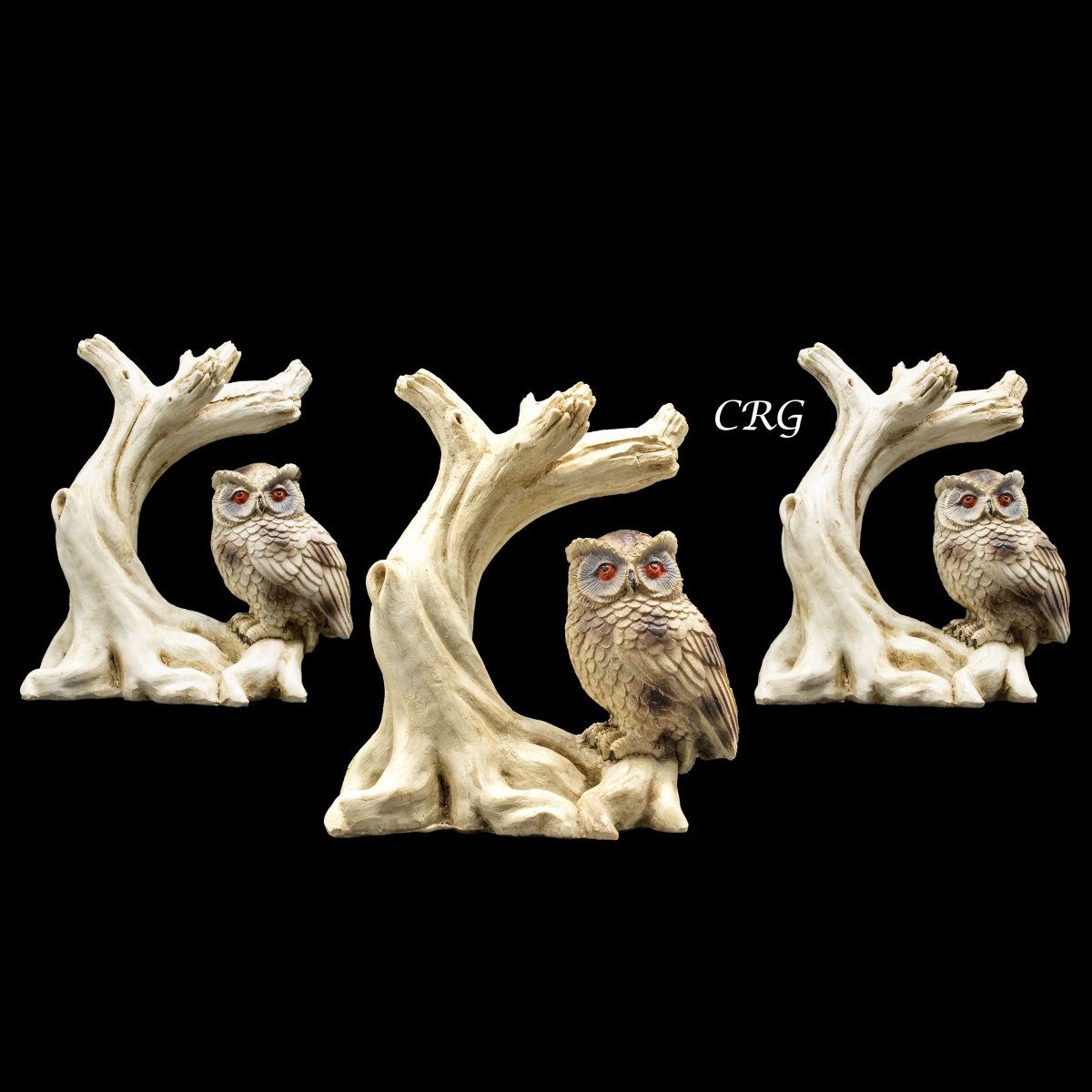 White Owl and Branch Sphere Holder Stand (1 Piece) Size 4.5 Inches Carving Display