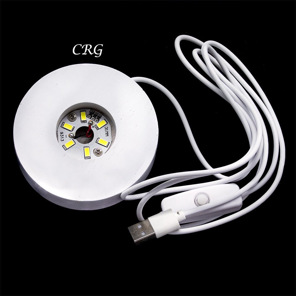 White Round Wooden Light Display Box with USB Plug 3 inch (1 Piece) Decor Lamp